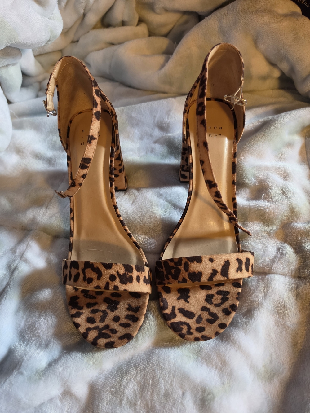 a new day Leopard Print Ankle Strap Block Heels - Brown/Black